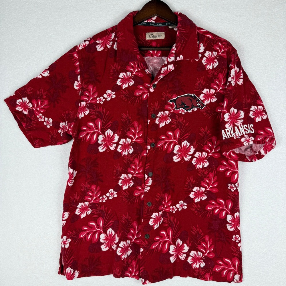 Arkansas Razorbacks‎ Hawaiian Shirt Mens Large Floral Camp Collar Embroidered - Picture 2 of 7
